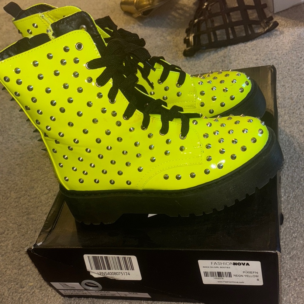 Fashion Nova Yellow Black Combat Boots